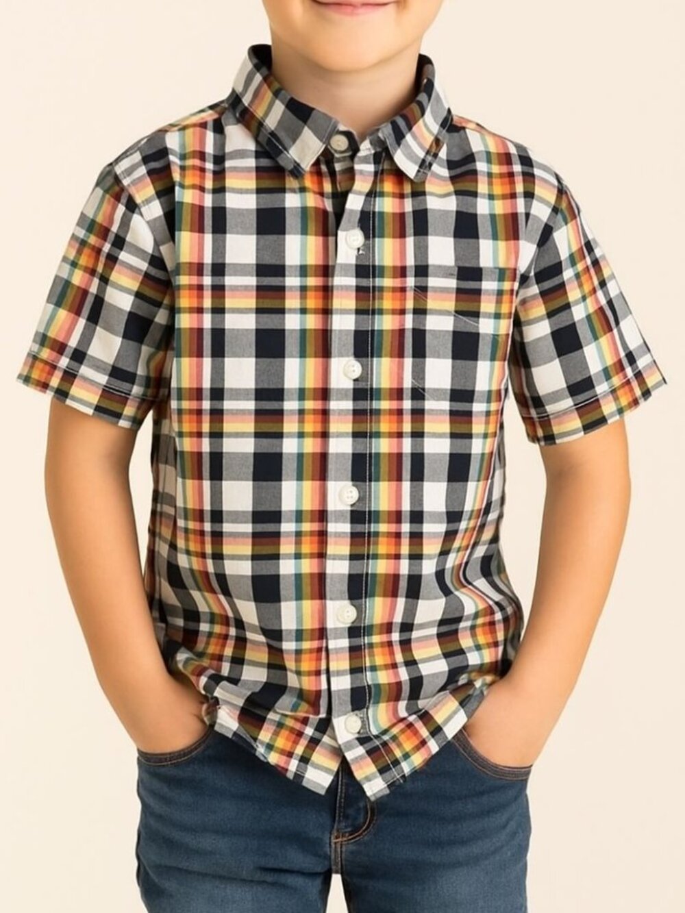 Gap Kids Boys Plaid Short Sleeve Button Down Shirt Multi Color Large 10